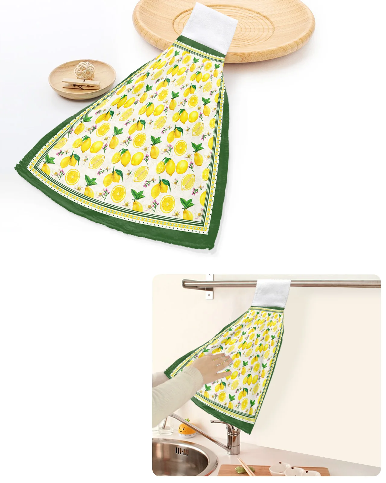 

Summer Idyllic Fruit Lemon Green Hand Towels Home Kitchen Bathroom Hanging Dishcloths Loops Soft Absorbent Custom Wipe Towel