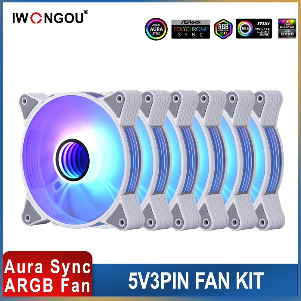 PC Fans 120mm Rgb Ar12pro Branco Case Coolers Argb Fan 5v3pin Aura Sync IWONGOU PC Gaming Case Ventoinha Computer Cooling Fan