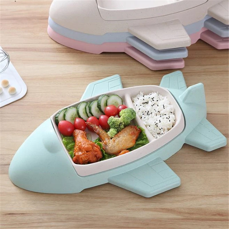 

Toddler Baby Dishes Cartoon Aircraft Shape Plate Environmentally Separated Child Food Plates Kids Dinnerware Tableware Tray