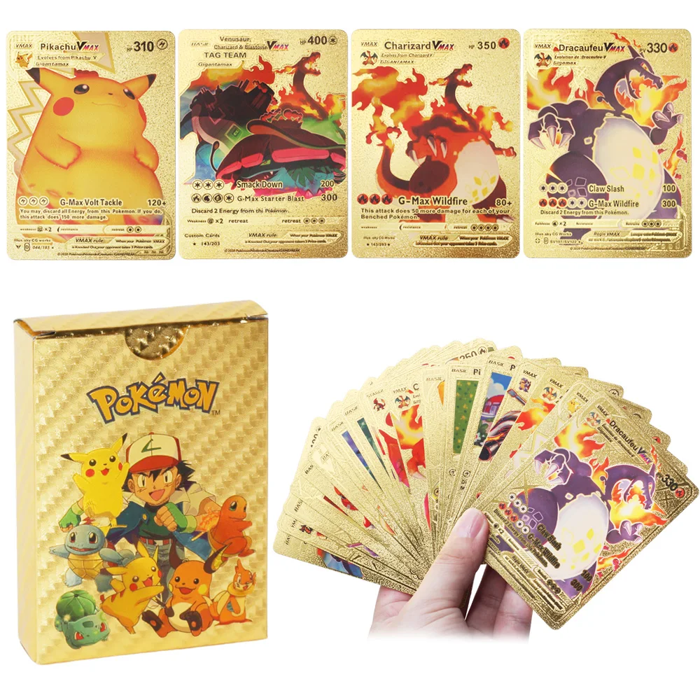 

10-59pcs Pokemon Cards Metal Gold Sliver Spanish Vmax GX Energy Card Charizard Pikachu Rare Collection Battle Trainer Boys Gift