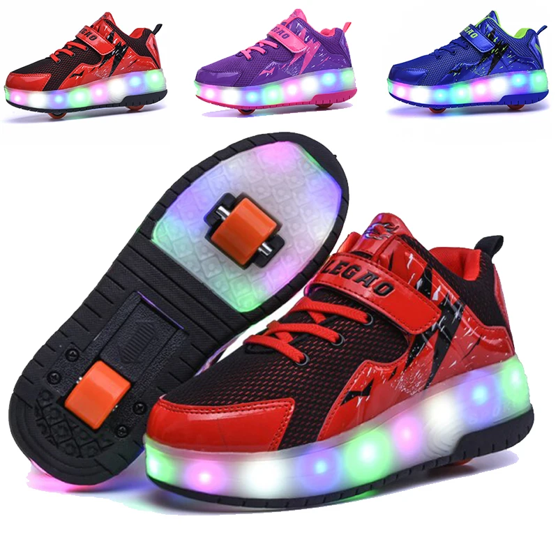 

31-41Kinderen Roller Skate Een Twee Wielen Kinderen Led Lichtgevende Roller Sneakers Schoenen Jongens Meisjes Usb Opladen schoen