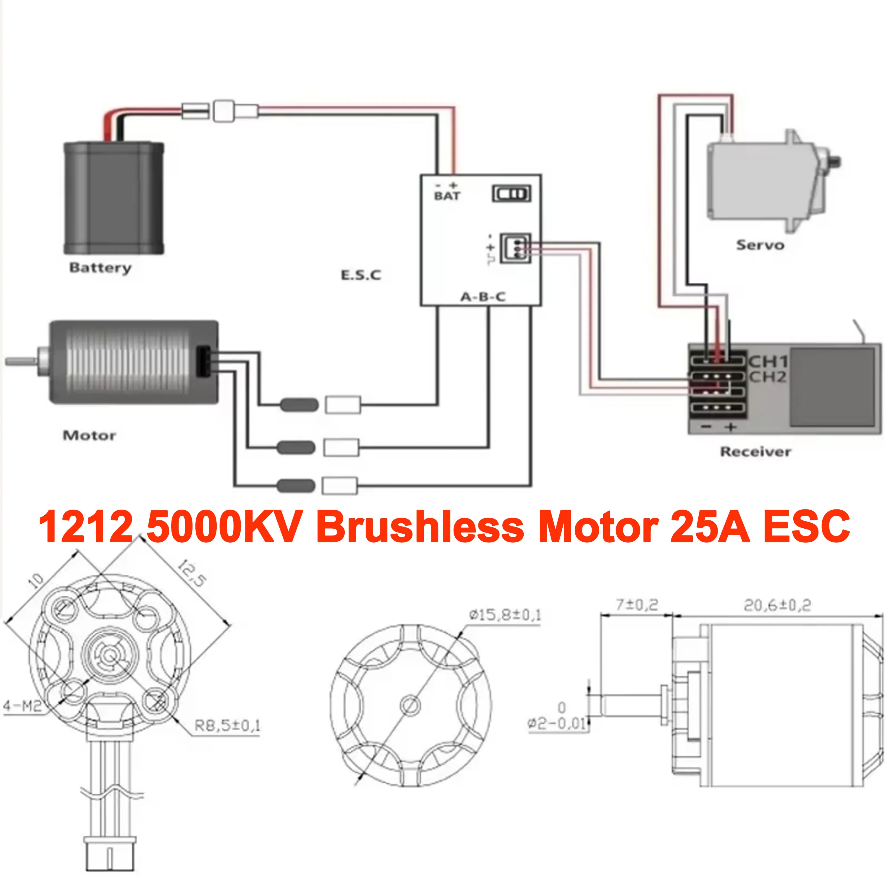 Фото Бесщеточный двигатель NEEBRC 1212 5000KV, регулятор скорости 25A ESC, BEC 5V/1A для радиоуправляемых мини-машинок 1/24, 1/28, 1/32 (для скалолазания, дрифта), запчасти для тюнинга №1