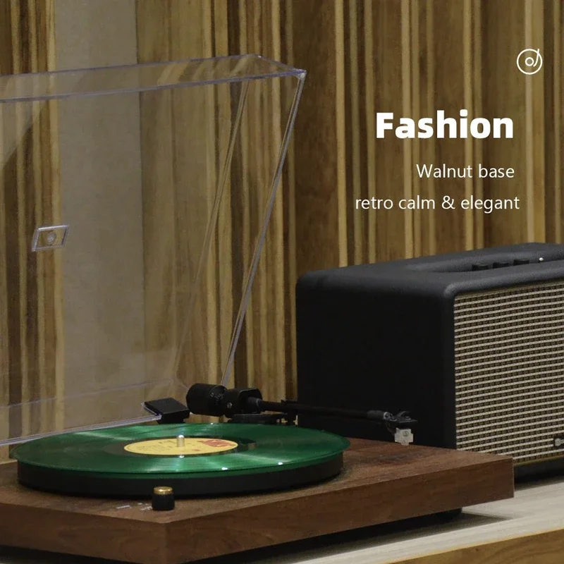 Фото Виниловый проигрыватель Walnut с Bluetooth, 3 скорости, ременной привод, Hi-Fi, картридж AT 3600, защитный чехол, ретро-фонограф №4