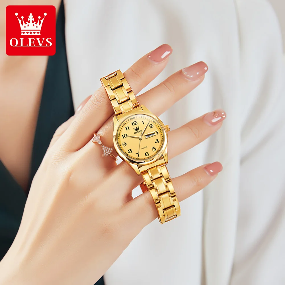 OLEVS Business Fashion Golden Watch for Women Luxury Waterproof Stainless Steel Woman Quartz Wrist Watches 5567 Ladies Clock