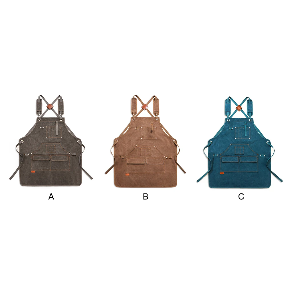 

Work Apron Canvas Kitchen Cafes Bib Pockets Cooking Woodworking Craftsman Grill Gardening Women Men Aprons Blue