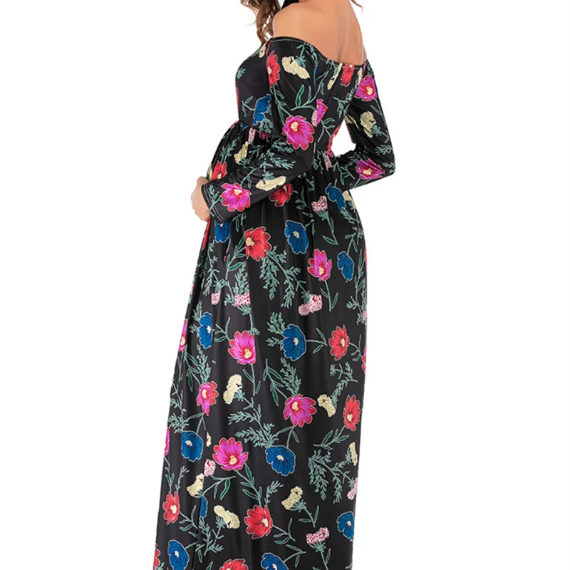 2022 new maternity dress fashion cotton shoulder print long sleeve pregnant dress  maternity maxi dress  pregnancy clothes enlarge