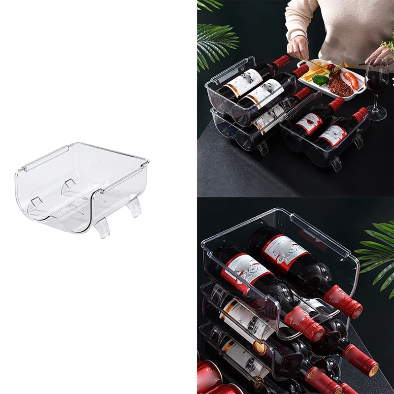 

Пластиковый органайзер для бутылок с водой, Штабелируемый Держатель для бутылок, стойка для хранения, стойка для вина, вмещает 4 бутылки, про...