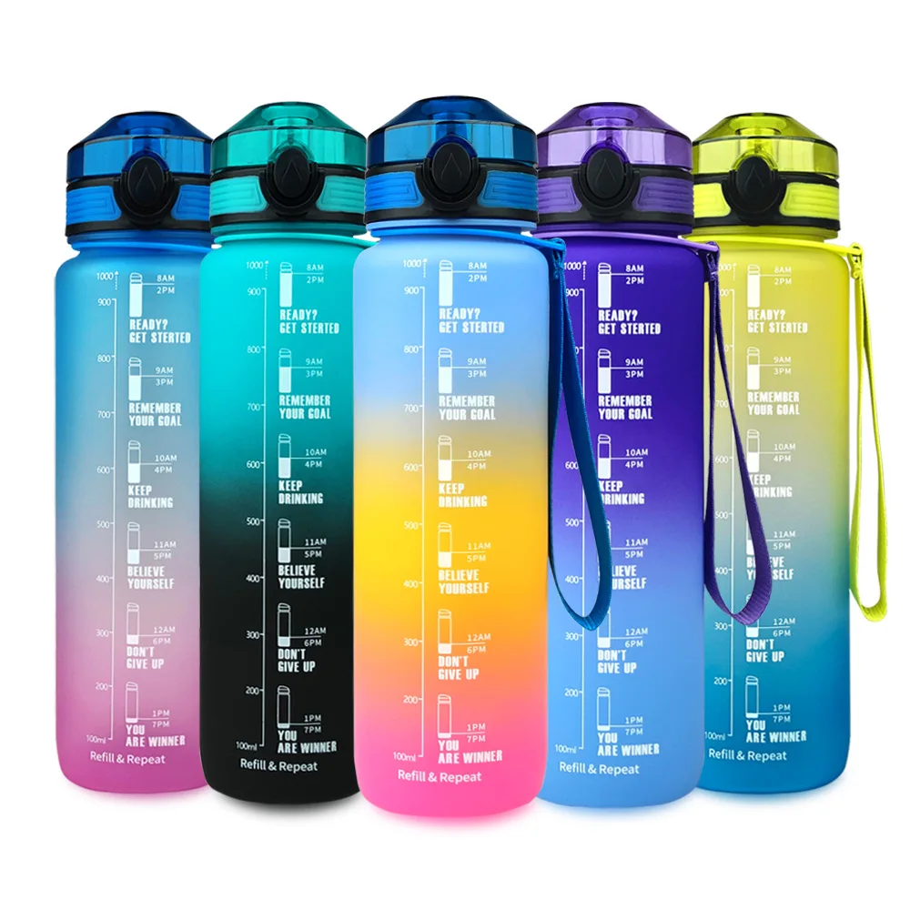 

1000ML 32OZ Leakproof Tritran BPA Free Water Bottle with Motivational Time Marker Flip-Flop to Ensure Drink Enough Daily