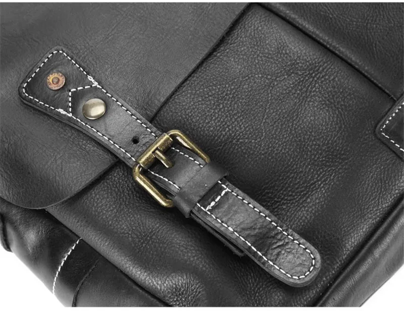 Fashion casual luxury genuine leather men's messenger bag business travel designer high quality real cowhide work black handbag