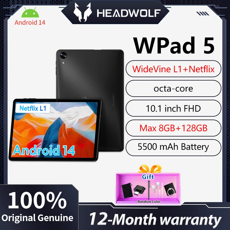 Headwolf WPad 5 восьмиядерный планшет Android14 10 1-дюймовый FHD WideVine L1 + Netflix максимальная