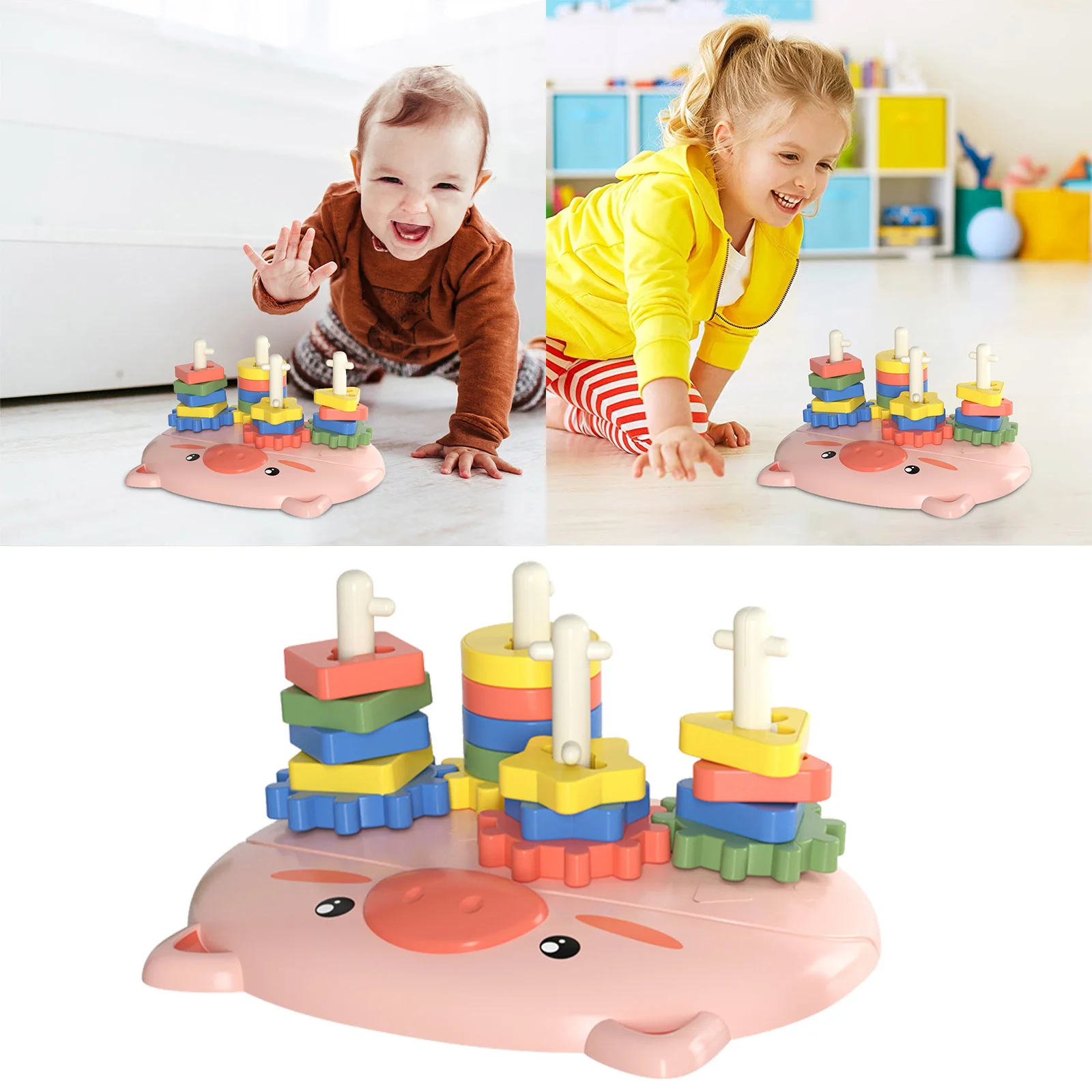 

Снаряжение для раннего образования для поросят, снаряжение для строительства столбиков, интерактивный цвет для родителей и детей, геометри...