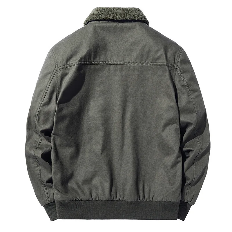 Men's Fashion Plus Velvet Washed Cotton Lapel Jacket Autumn and Winter Bomber Jacket Loose Overalls Winter Coat Men's Clothing