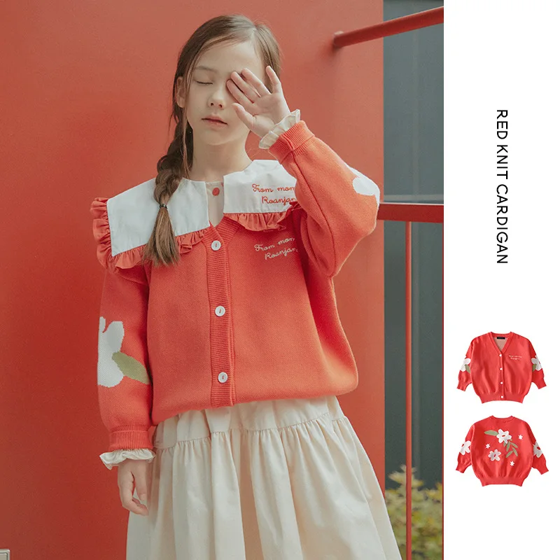 

2022 Spring Cardigan For Girls Long Sleeve Sweater Summer Fashion Knitted Cotton Cute Dress Children's Floral Blouse Clothing