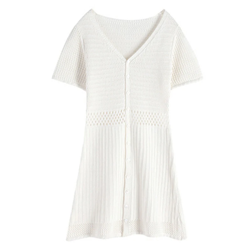 

Summer Sexy Hollow Out Dress Super Fairy Sen Department Small Temperament Goddess Fan Kikyo French First Love Retro