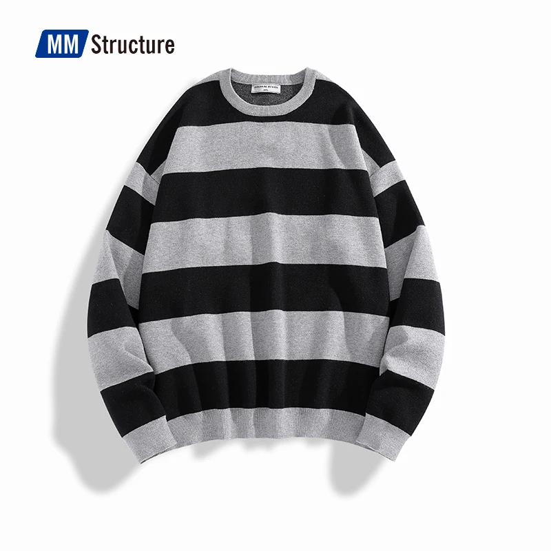 

High Quality Stripeds Jacquard Sweaters Men Brand Oversize Vintage Knitted Male korean Designer Minimalist Oversize Pullover Top
