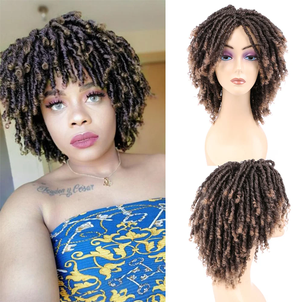 

Dreadlock Wig Ombre Blonde Black Synthetic Wigs Short Afro Kinky Curly Braid Wigs For Women Roll Twist Heat Fiber Hair Wig