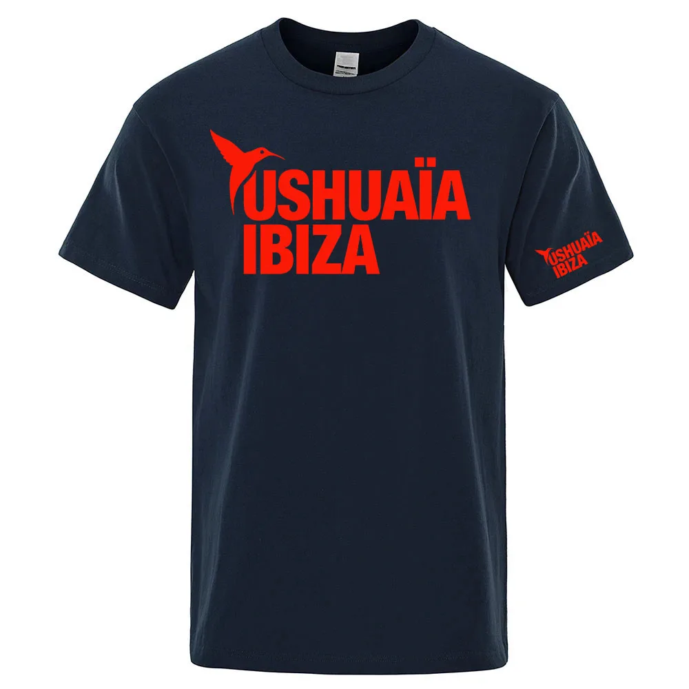 Фото Новая 100% хлопковая футболка 2026 года для мужчин с логотипом Ushuaia Ibiza, однотонная, с круглым вырезом, коротким рукавом, дышащая №2