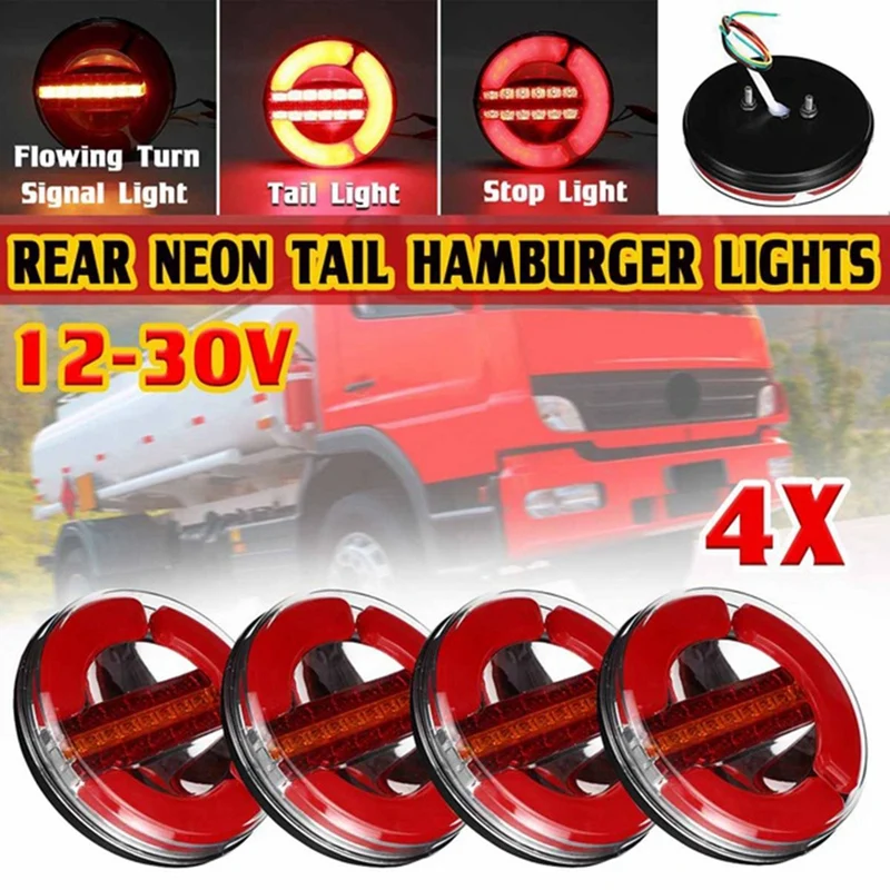 

4X 12-30V LED Trailer Truck Tail Light Taillight Car Boat Bus Caravan Brake Light Flowing Turn Signal Lamp Strobe Lights