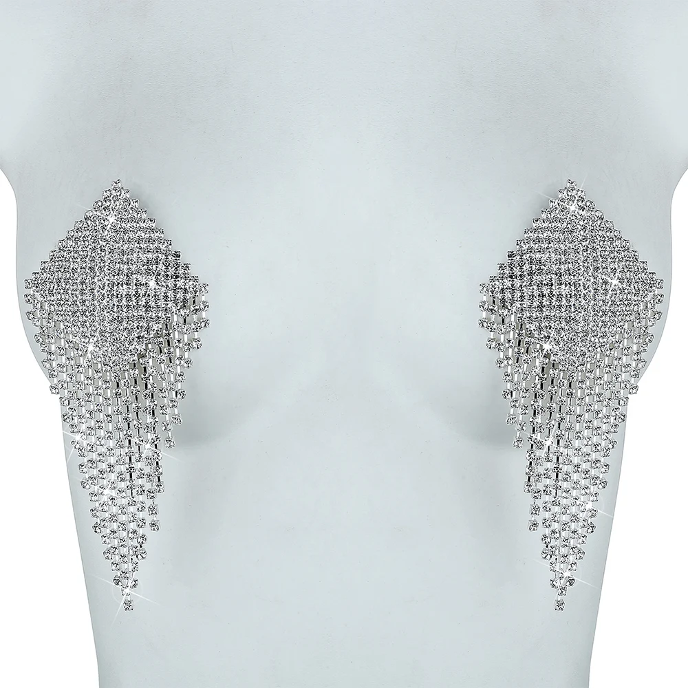 Rhinestone Tassel Chain Nipple Cover Reusable Women Sexy Metal Breast Stickers Nipple Pasties Silicone Bra Intimates Accessories