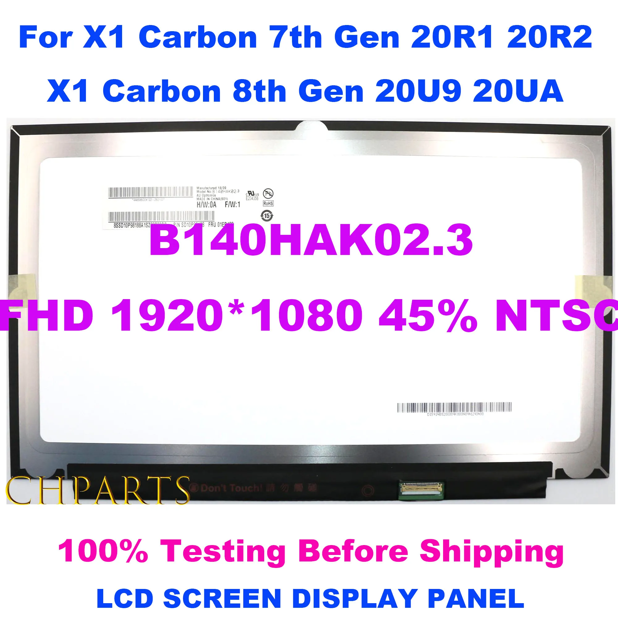 ЖК-экран B140HAK02.3 FHD 14 дюймов, сменная панель для Lenovo X1 Carbon 7-го поколения 20R1 20R2 8-го поколения 20U9 20UA On-Cell Touch