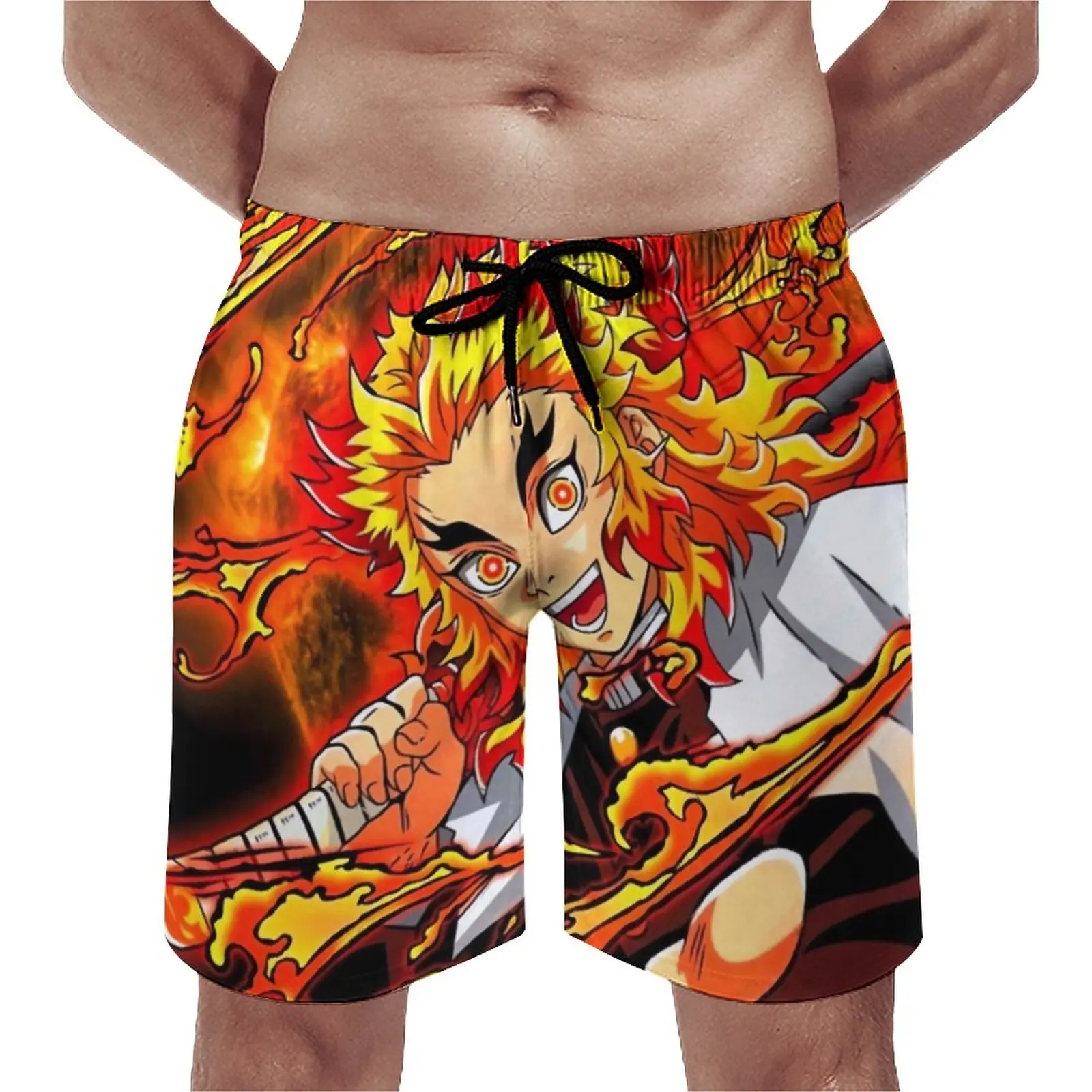 

Demon Slayer Gym Shorts Summer The Flame Hashira Sports Fitness Beach Shorts Men Fast Dry Vintage Design Plus Size Beach Trunks