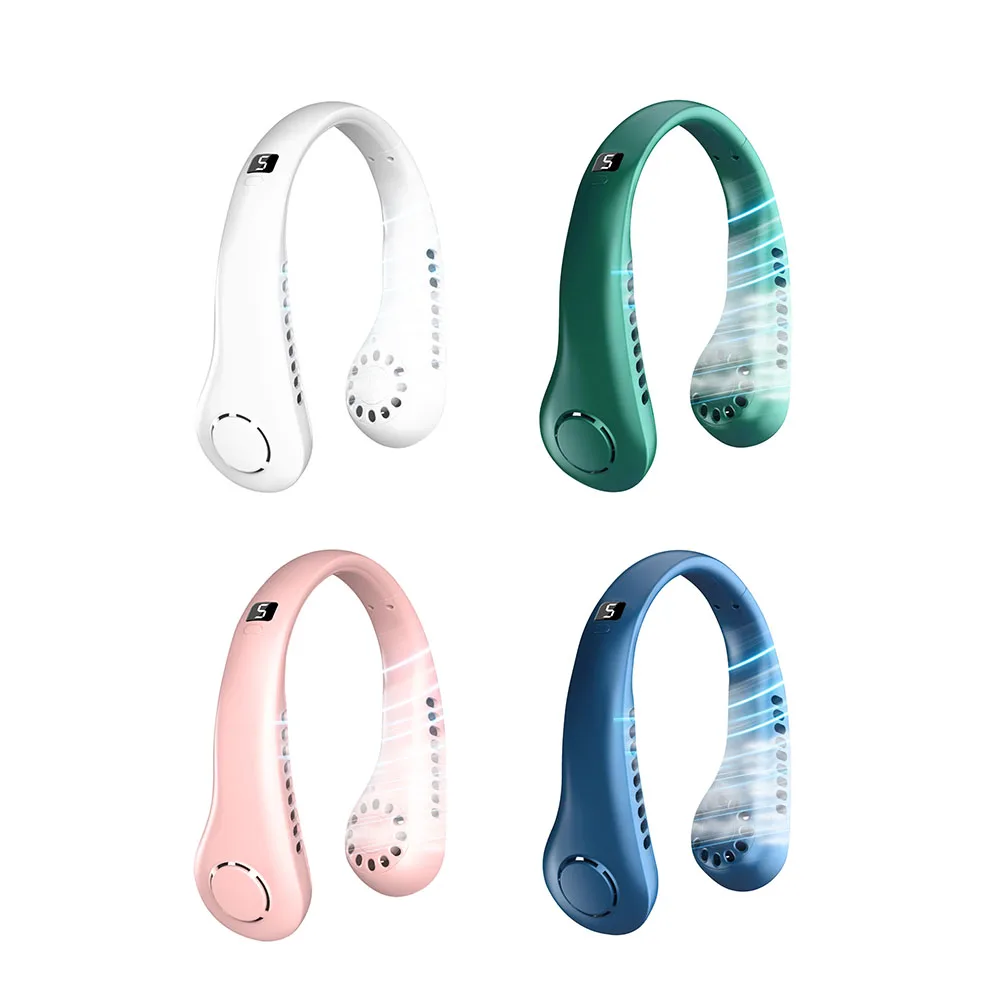 

LED Portable Summer Air Cooling Hanging Neck Fan Bladeless Outdoor Sports Travel Wearable USB Neckband Hanging Neck Fans