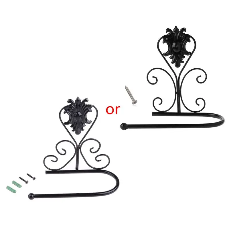 

Vintage Iron Toilet Paper Towel Roll Holder Bathroom Wall Mount Rack Black New