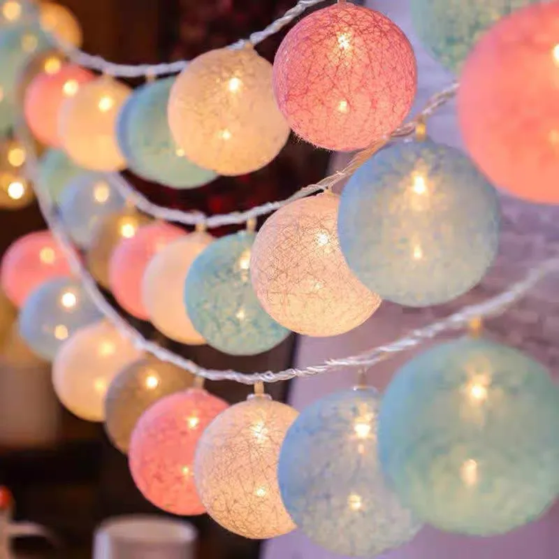 

2/3/6M Cotton Ball Garland String Lights Christmas Fairy Lighting Strings for Outdoor Holiday Wedding Xmas Party Home Decoration