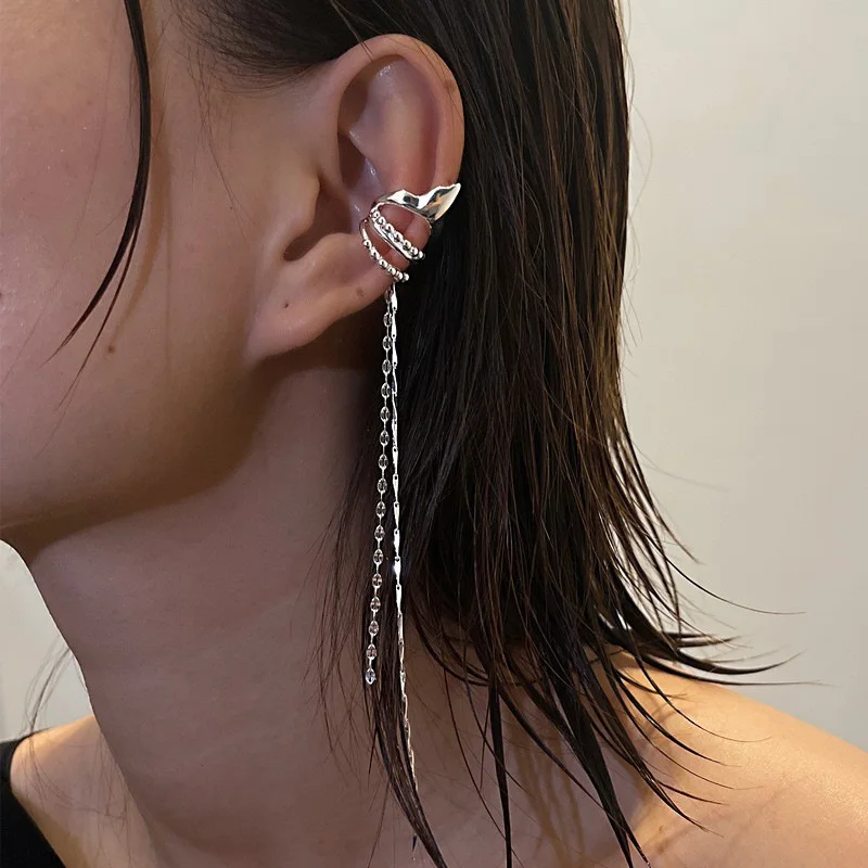 

1 Right Ear Without Ear Hole Long Elf Ear Clip Geometric Tile Chain Ear Bone Earrings 2022 New Cool Girl Earring Jewelry Copper