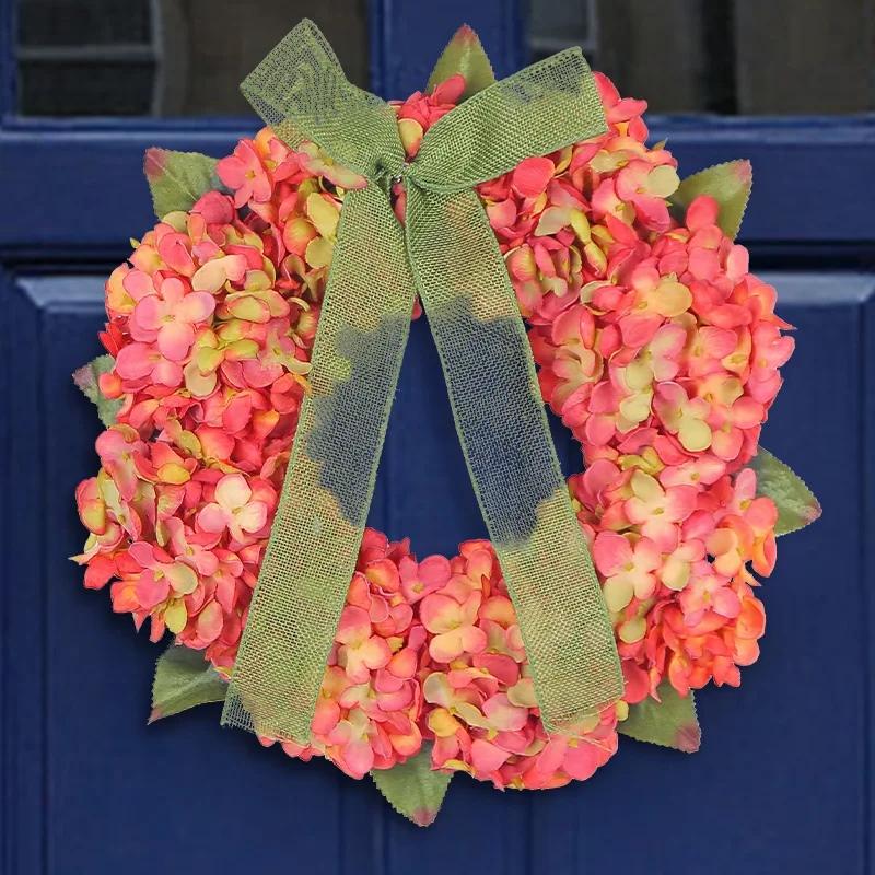 

Autumn Color Hydrangea Wreath - Perfect Thanksgiving Door Hanging with Imitation Flower Decorations