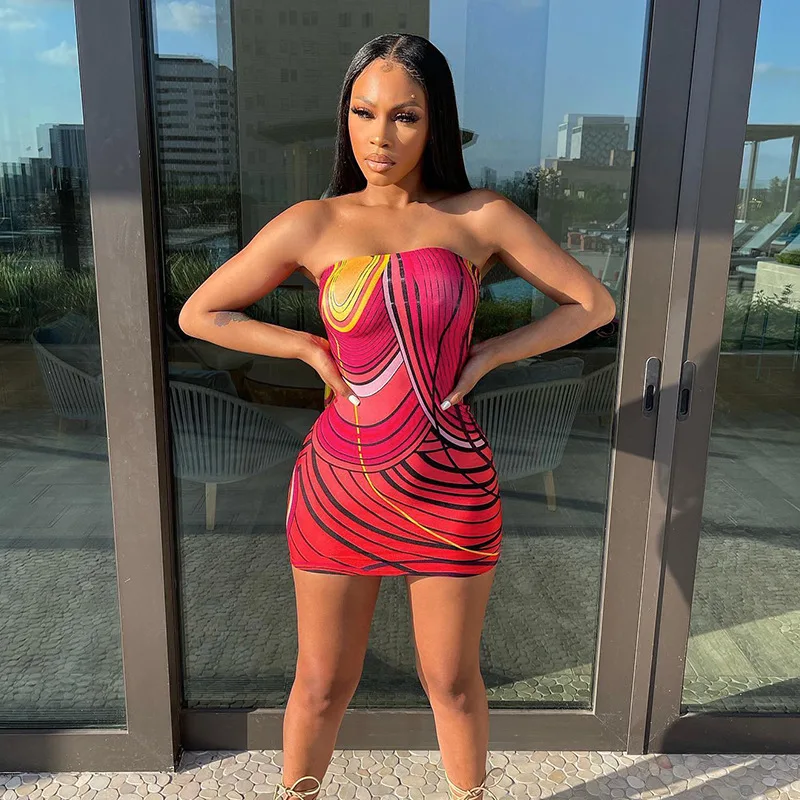 

Женское облегающее платье-миди без бретелек с Разноцветными полосками без рукавов, привлекательные вечерние платья для ночного клуба, 2023