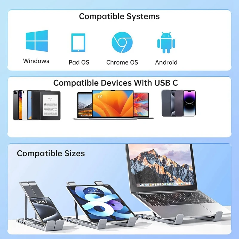 Eight в одном USB C Док-станция для ноутбука Подставка C-концентратор Регулируемая