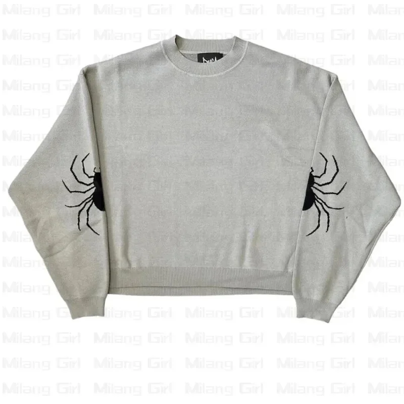 

Gothic Anime Graphic Punk Knitwear Y2K Vintage Spider Oversized Sweater Harajuku over Unisex Jumper Aesthetic Men's Clothing
