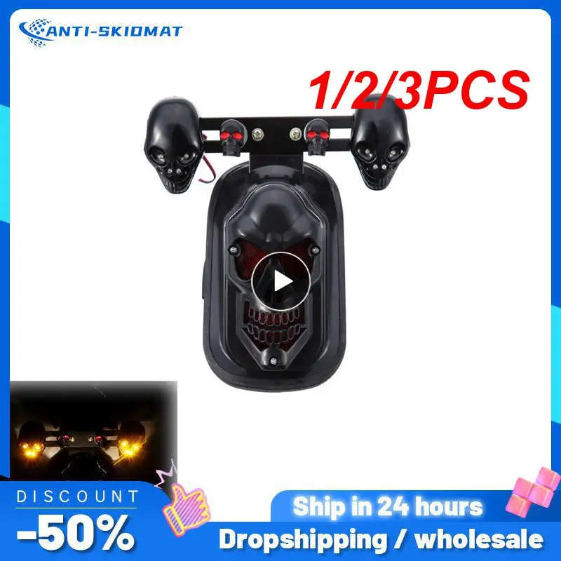 

1/2/3PCS Motorcycle Skull Taillight With Turn Signal Rear Brake Light Black Chrome Skeleton Style Modified Blinker Indicator