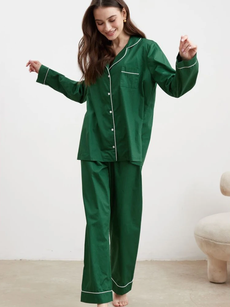 

Свободная Женская домашняя одежда Linad, Зеленые комплекты из 2 предметов, одежда для сна с длинным рукавом, женские повседневные брючные кост...