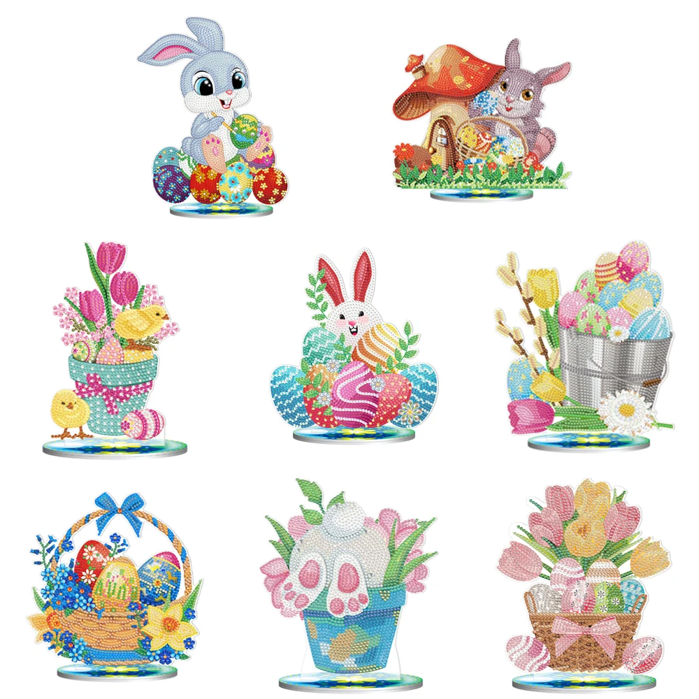 

DIY Diamond Painting Table Ornament Cartoon Bunny Eggs Diamond Art Mosaic Crafts Kits Home Desk Decoration Handmade Easter Gifts