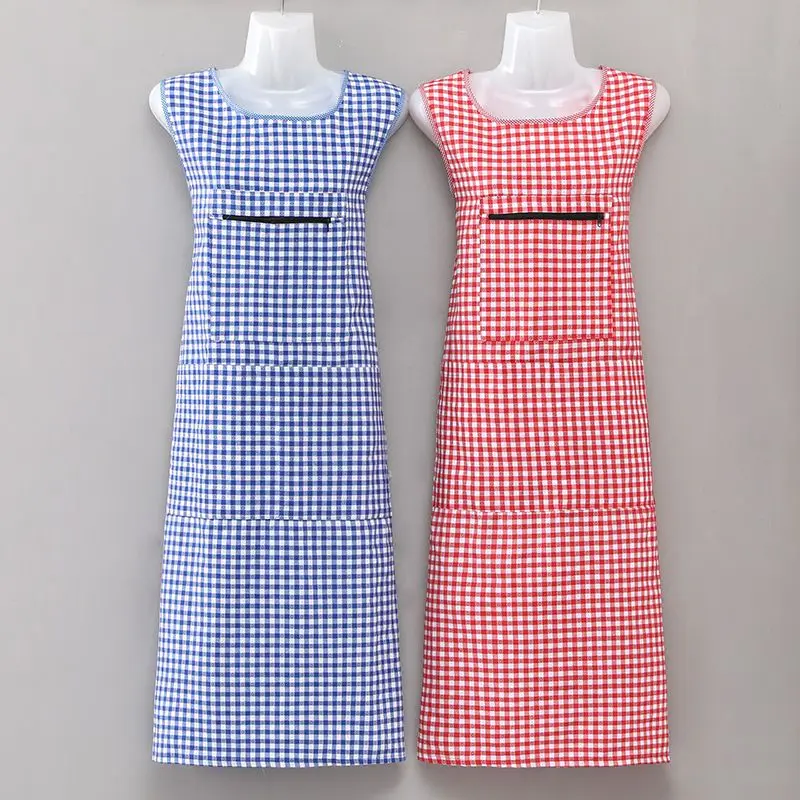 

Fattening lengthening knee-length apron kitchen oil resistant long sleeveless waistcoat large pocket flower shop work clothes