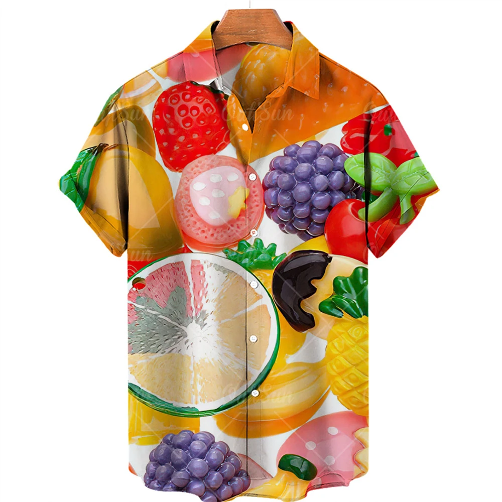 2022 Men's Short Sleeve Hawaiian Shirt Beach Style 3D Fruit Print Full Body Fashion Casual Shirt Men 2022