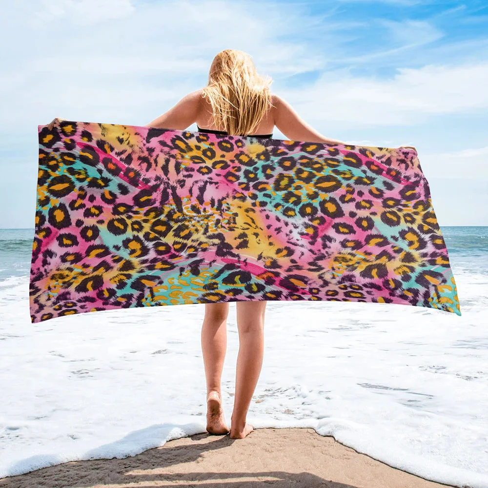 

Красочное искусственное Большое пляжное полотенце с леопардовым принтом, дорожные полотенца для взрослых, портативное полотенце для лица ...