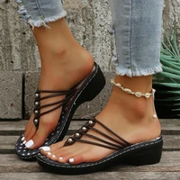 fashion women casual beach wear shoes contrast paneled going out flats sandals braided toe post beaded sandals sandals for women