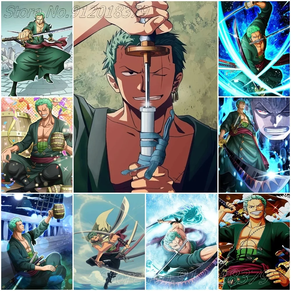 

Anime Diy Diamond Painting One Piece Roronoa Zoro Picture of Rhinestone Full Drill Diamond Embroidery Cross Stitch Wall Sticker
