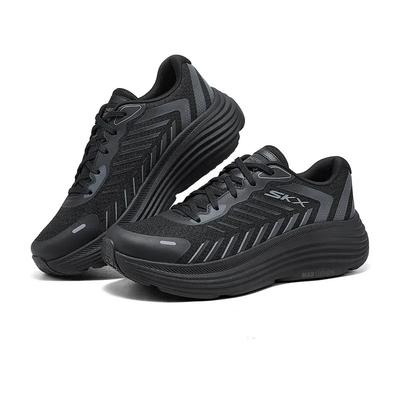 Фото Новые мужские кроссовки Skechers 220614‑BBK, полностью черные, с толстой амортизирующей подошвой, дышащие, легкие, спортивные, для пар. №4