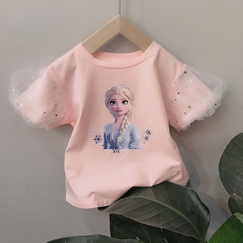 Модная летняя детская одежда кружевная футболка с коротким рукавом и