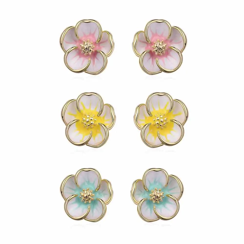 

Shineland Cute Flower Stud Earrings For Women New Fashion Sweet Candy Color Vintage Brincos Jewelry boucle d'oreille Gift