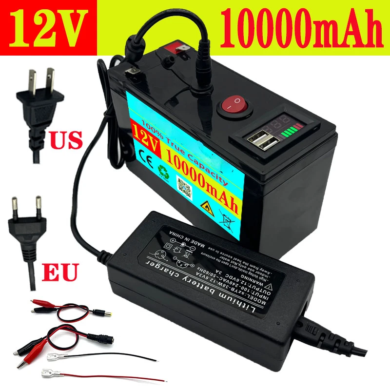 

Портативный распылитель 18650 литиевая батарея 12 В 10000 мАч 5 в 12,6 а USB DC в 3 а зарядное устройство для коляски роликовый затвор аудио Резервная мо...
