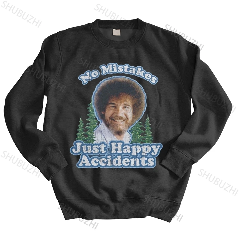 

men autumn sweatshirt black hoody Bob Ross No Mistakes Just Happy Accidents hoodies men elegant mountains
