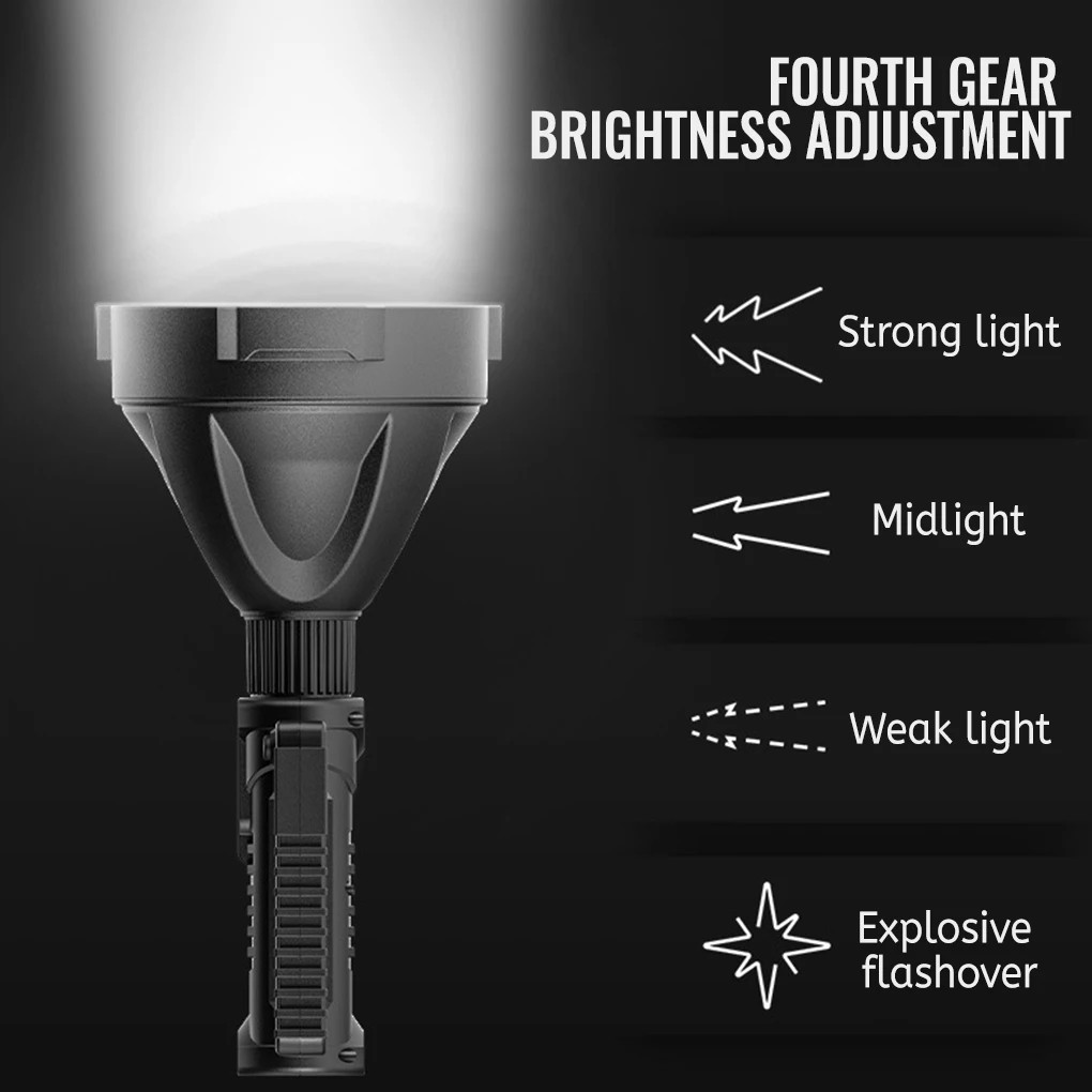 

P70 Rechargeable LED Flashlight High Lumens 4 Mode Battery Display Torch with Tripod for Patrol Camping Accessories