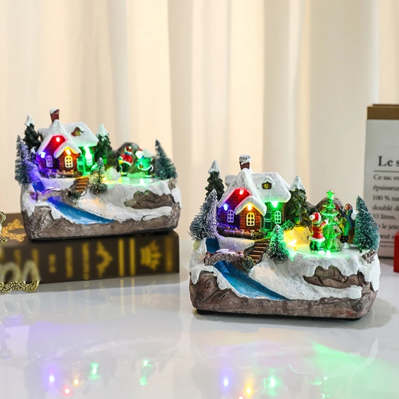 

Crafted Polyresin Christmas House Collectable Figurine with USB and Battery Dual Power Supply Skating Christmas Tree Y5GB