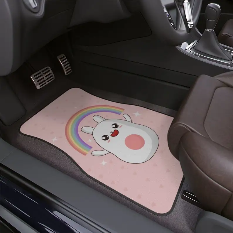 

Kawaii bunny pattern car floor mat, sweet kawaii mat, yami kawaii rabbit, anime, rainbow, happy, cute car accessories for teens,