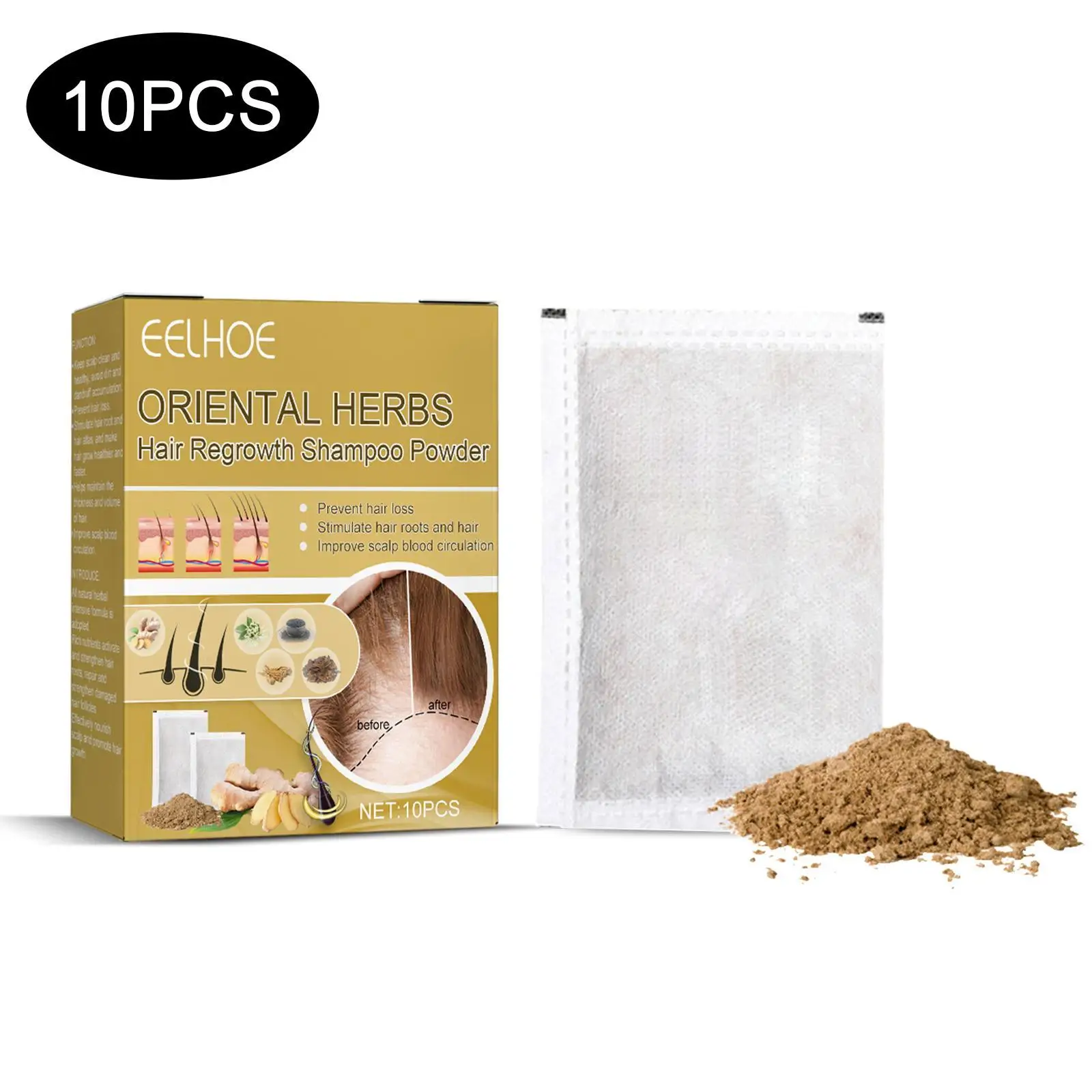

Oriental Herbs Hair Regrowth Shampoo Powder 10pcs